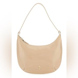 Manu Atelier Beige Patent Leather Mini Hobo Bag
